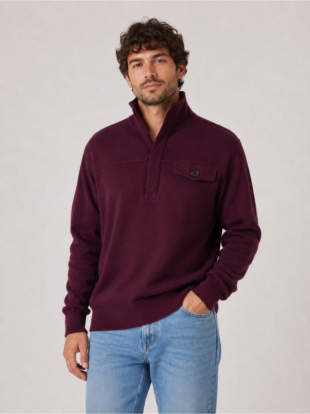 Banana Republic Merino Zip-Front Pullover in Plum